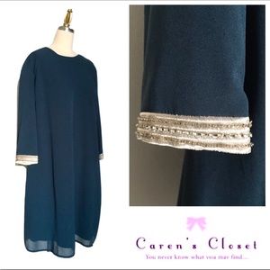 NWT MM  Couture Teal Embellished Chiffon Dress